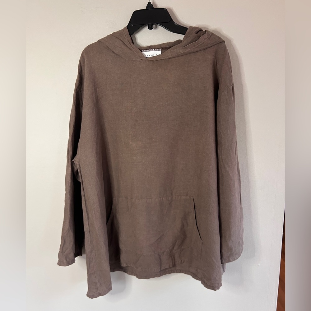 BRYN WALKER Brown 100% Linen Tunic Hoodie Oversized Lagenlook Art Wear Boho | M - Picture 4 of 14